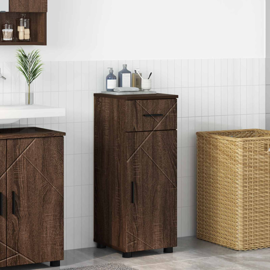 vidaXL Badkamer Kast Bruin Eiken 30 x 35 x 80 cm Bewerkt hout & Metaal afbeelding 1