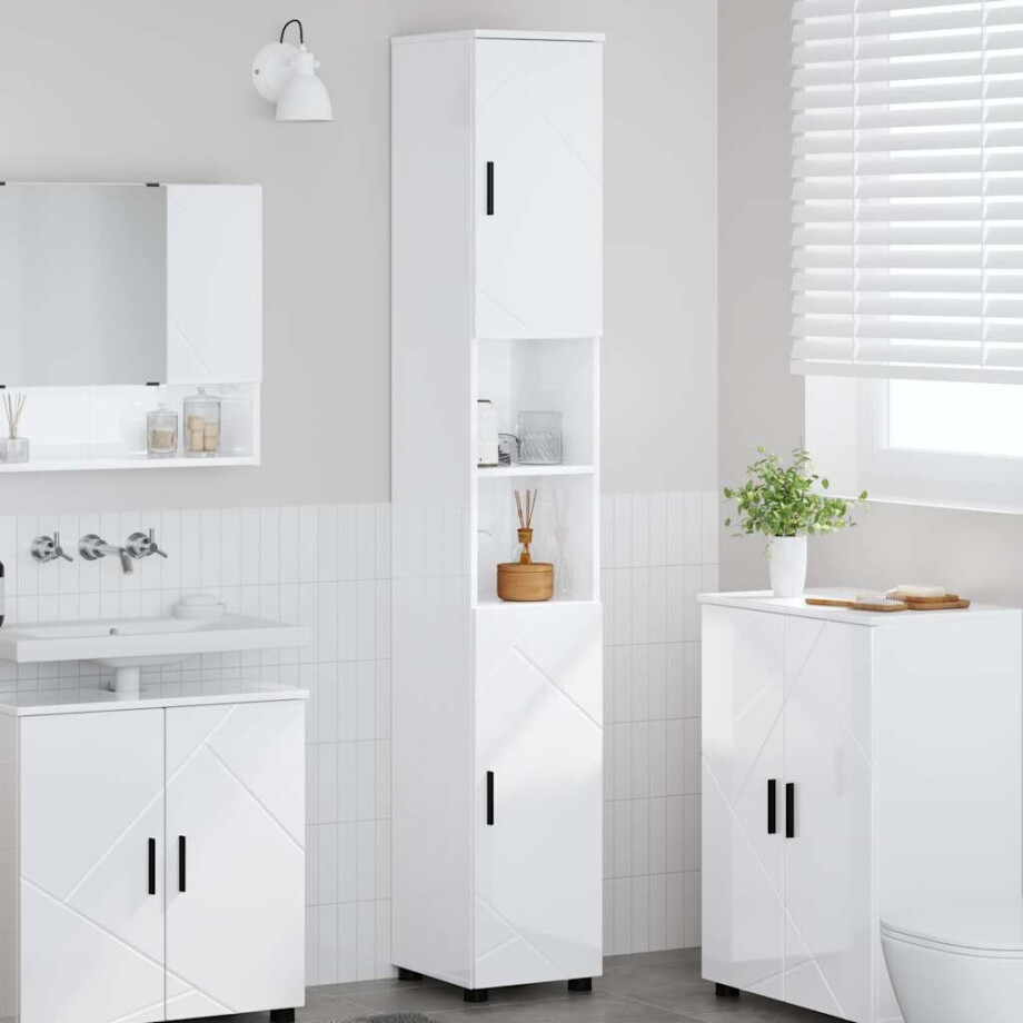 vidaXL Hoge badkamerkast Hoogglans wit 30 x 35 x 192 cm Bewerkt hout afbeelding 1