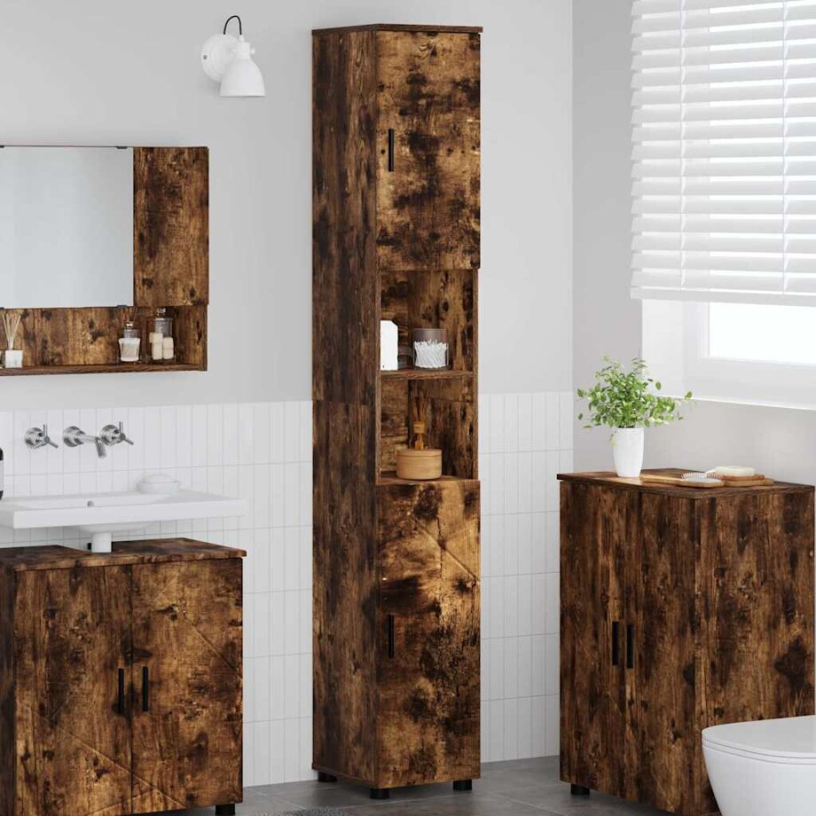 vidaXL Badkamer Kast met opslag Gerookt eiken 30 x 35 x 192 cm afbeelding 1