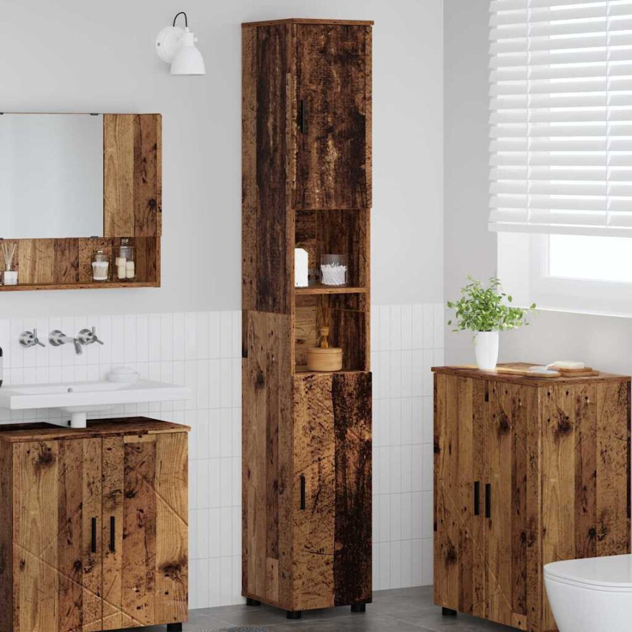 vidaXL Badkamer Kast Oud Hout 30 x 35 x 192 cm Bewerkt hout & Metaal vidaXL Badkamer Kast Oud Hout 30 x 35 x 192 cm Bewerkt hout & Metaal afbeelding 1