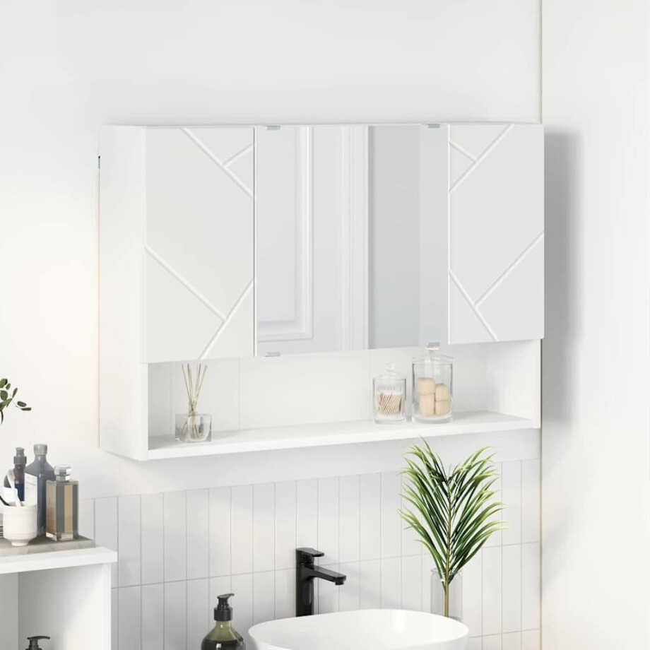 vidaXL Spiegelkast Wandgemonteerd Wit 80 x 17 x 55 cm Bewerkt hout afbeelding 1