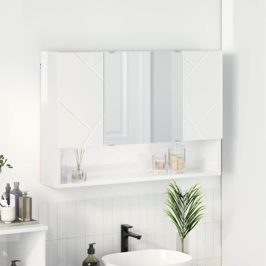 vidaXL Spiegelkast Hoogglans wit 80 x 17 x 55 cm Bewerkt hout vidaXL Spiegelkast Hoogglans wit 80 x 17 x 55 cm Bewerkt hout afbeelding 1