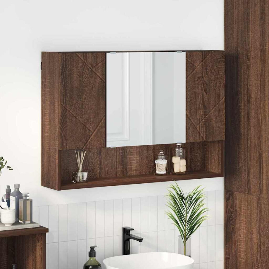vidaXL Spiegelkast met opslag Bruin Eiken 80 x 17 x 55 cm Bewerkt hout afbeelding 1