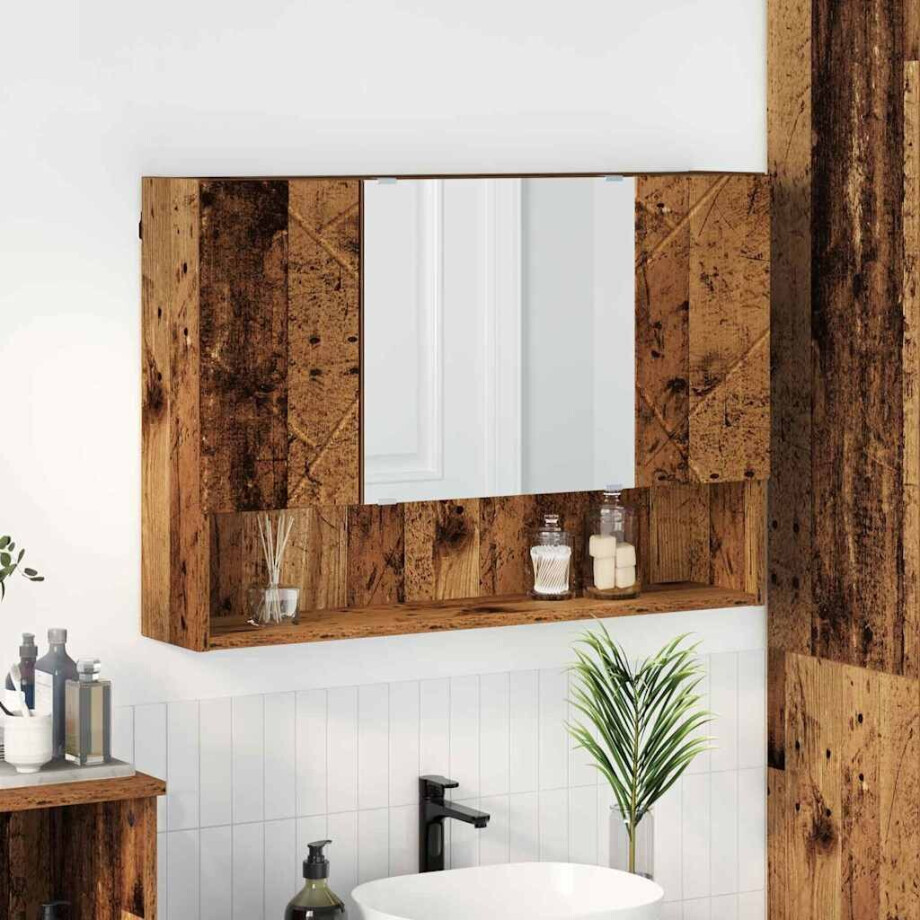 vidaXL Badkamer spiegelkast Oud hout 80 x 17 x 55 cm Bewerkt hout afbeelding 1