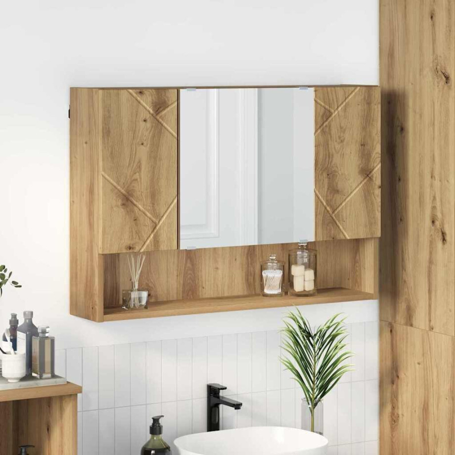 vidaXL Spiegelkast Artisan Eiken 80 x 17 x 55 cm Bewerkt hout afbeelding 1
