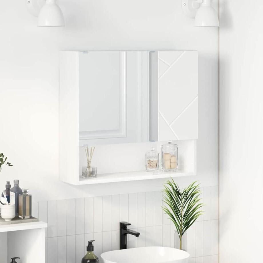 vidaXL Spiegelkast Wandgemonteerd Wit 59 x 17 x 55 cm Bewerkt hout vidaXL Spiegelkast Wandgemonteerd Wit 59 x 17 x 55 cm Bewerkt hout afbeelding 1