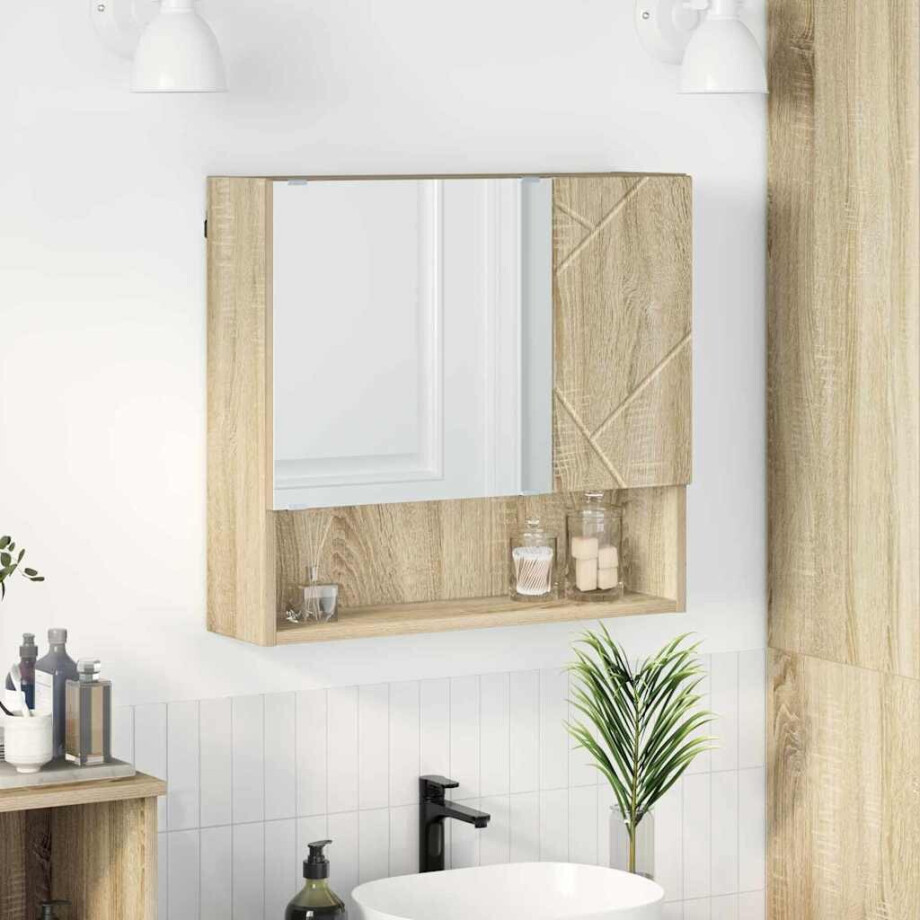 vidaXL Spiegelkast Sonoma Eiken 59 x 17 x 55 cm Bewerkt hout afbeelding 1