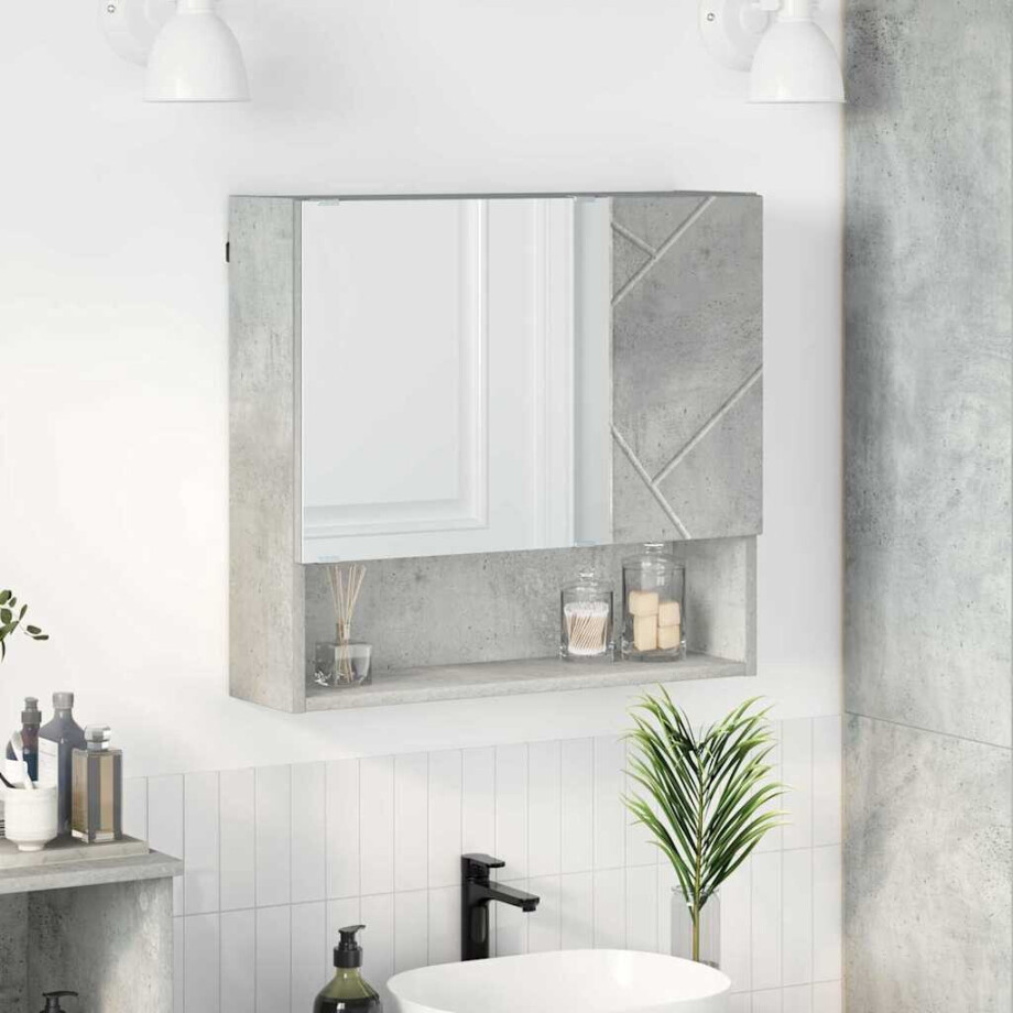 vidaXL Spiegelkast met opslag Beton Grijs 59 x 17 x 55 cm Bewerkt hout afbeelding 1
