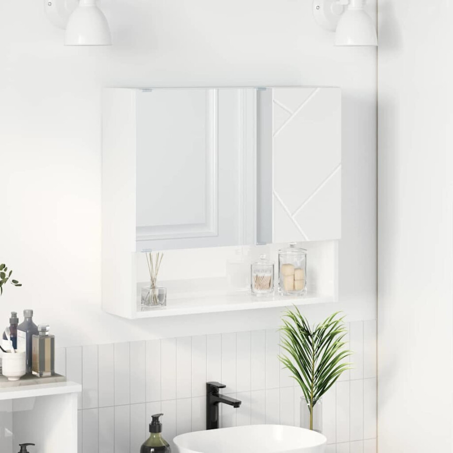 vidaXL Spiegelkast Hoogglans wit 59 x 17 x 55 cm Bewerkt hout afbeelding 1