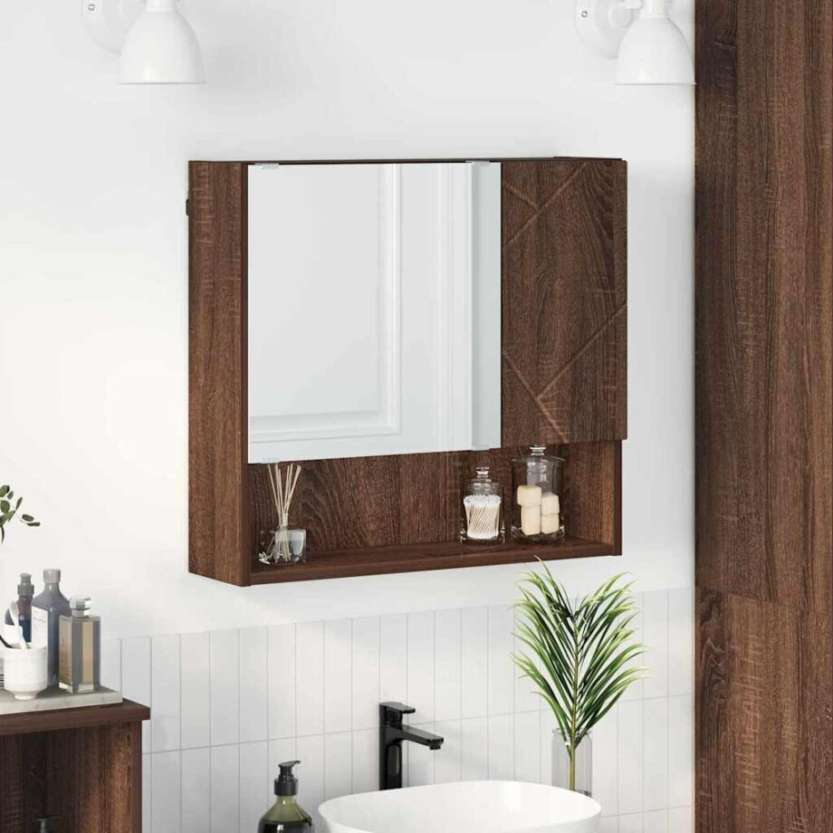 vidaXL Spiegelkast met opslag Bruin Eiken 59 x 17 x 55 cm Bewerkt hout vidaXL Spiegelkast met opslag Bruin Eiken 59 x 17 x 55 cm Bewerkt hout afbeelding 1