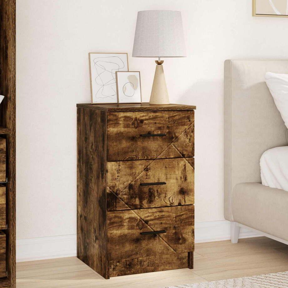 vidaXL Nachtkastje met lade Gerookt eiken 38 x 38 x 66 cm Bewerkt hout vidaXL Nachtkastje met lade Gerookt eiken 38 x 38 x 66 cm Bewerkt hout afbeelding 1