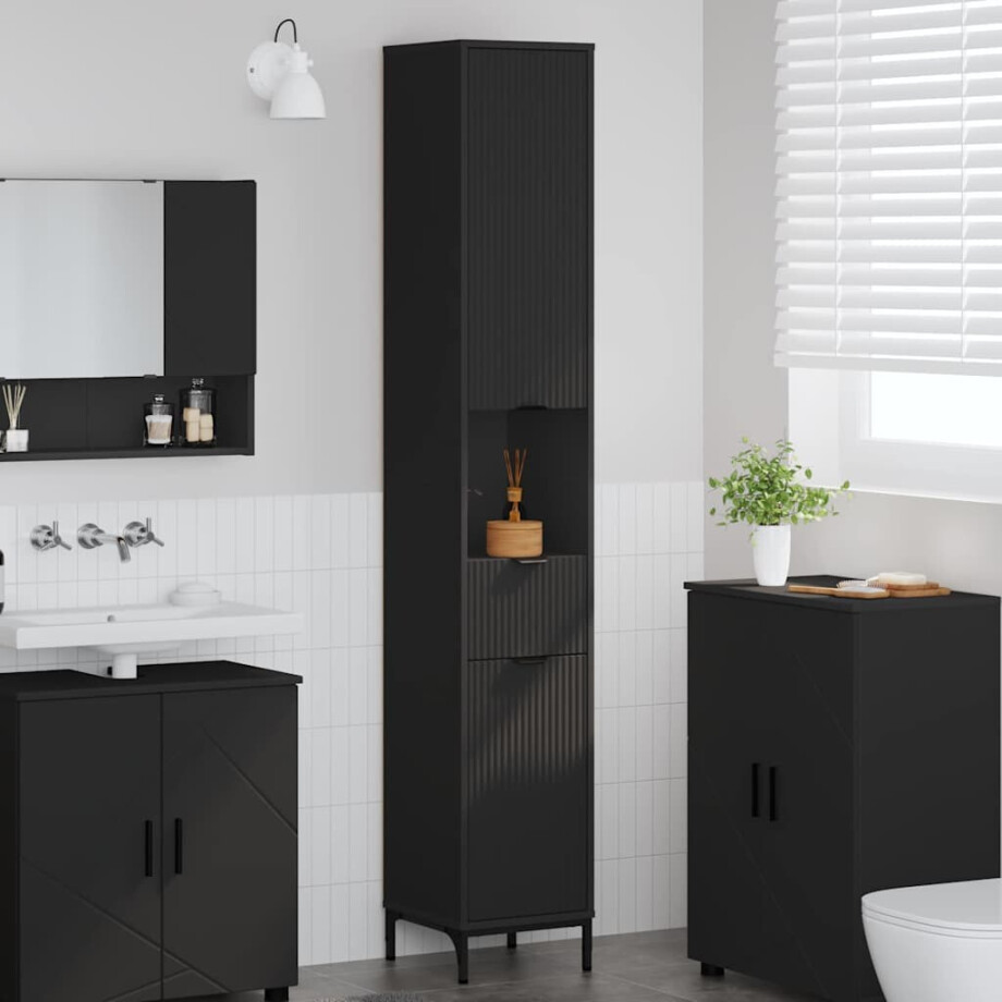 vidaXL Hoge badkamerkast Zwart 31.5 x 33 x 190 cm Bewerkt hout afbeelding 1