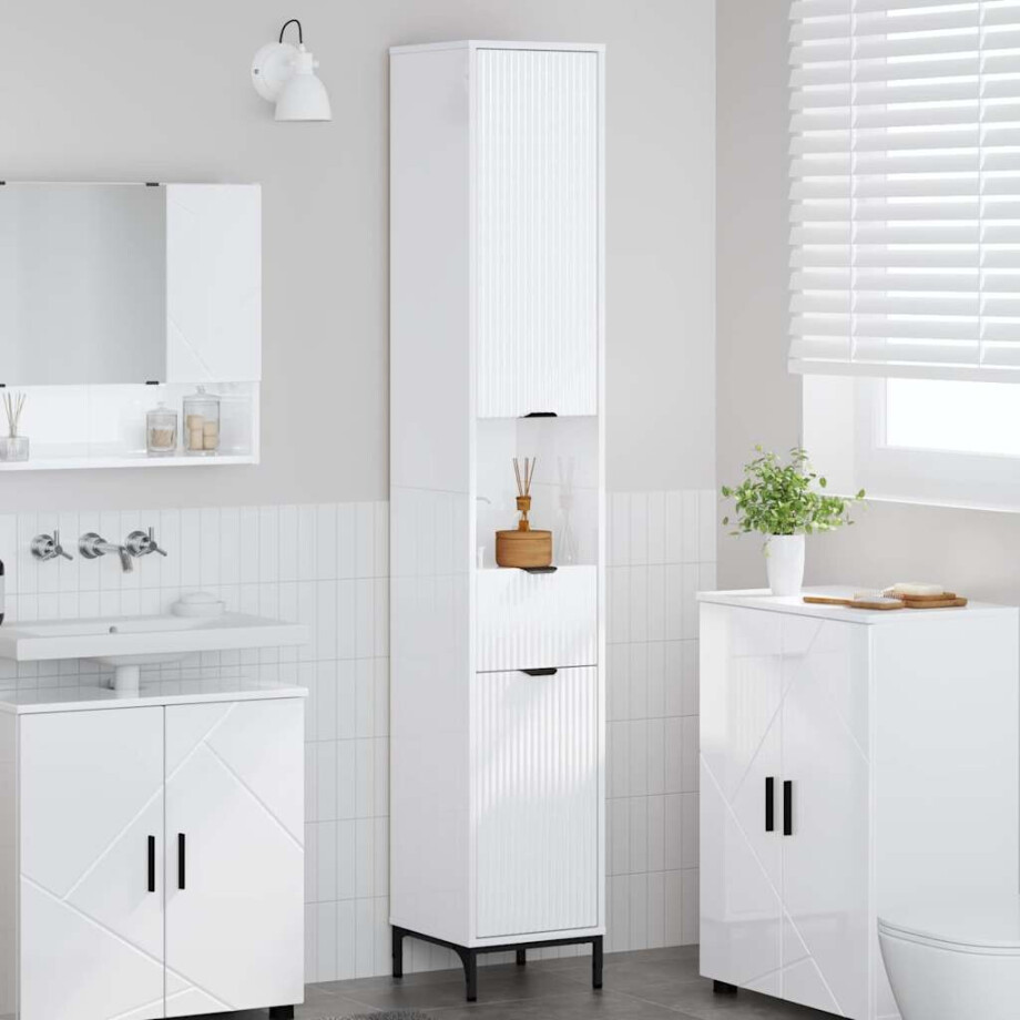 vidaXL Hoge badkamerkast Hoogglans wit 31.5 x 33 x 190 cm Bewerkt hout afbeelding 1
