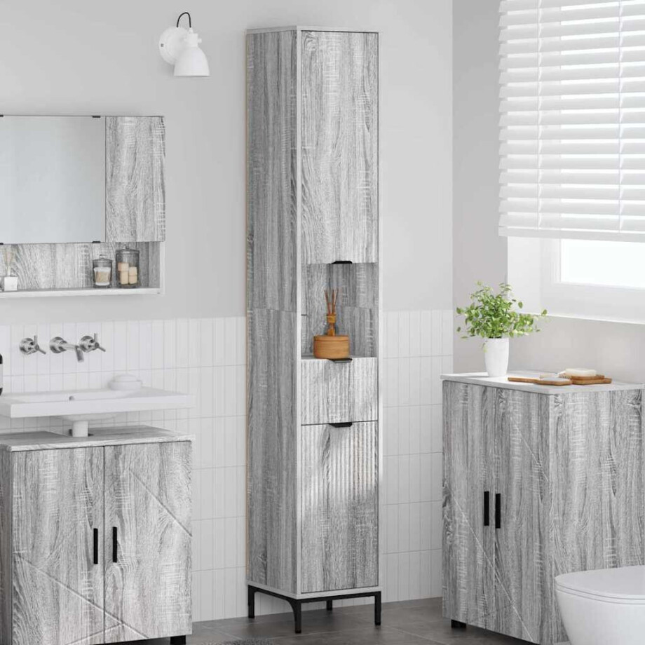 vidaXL Hoge badkamerkast Grijs sonoma 31.5 x 33 x 190 cm Bewerkt hout afbeelding 1