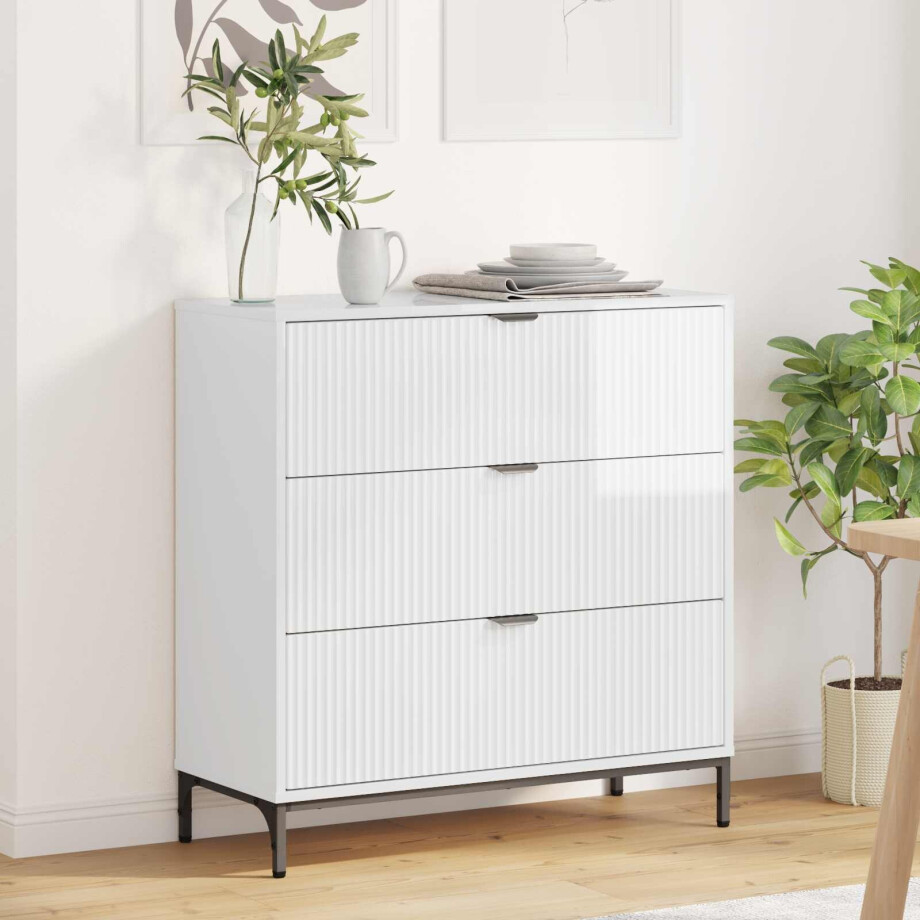 vidaXL Dressoir met lade Hoogglans wit 79,5 x 33 x 82 cm Bewerkt hout vidaXL Dressoir met lade Hoogglans wit 79,5 x 33 x 82 cm Bewerkt hout afbeelding 1