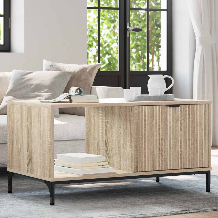 vidaXL Salontafel met lade Sonoma Eiken 90 x 49 x 46 cm Bewerkt hout afbeelding 1