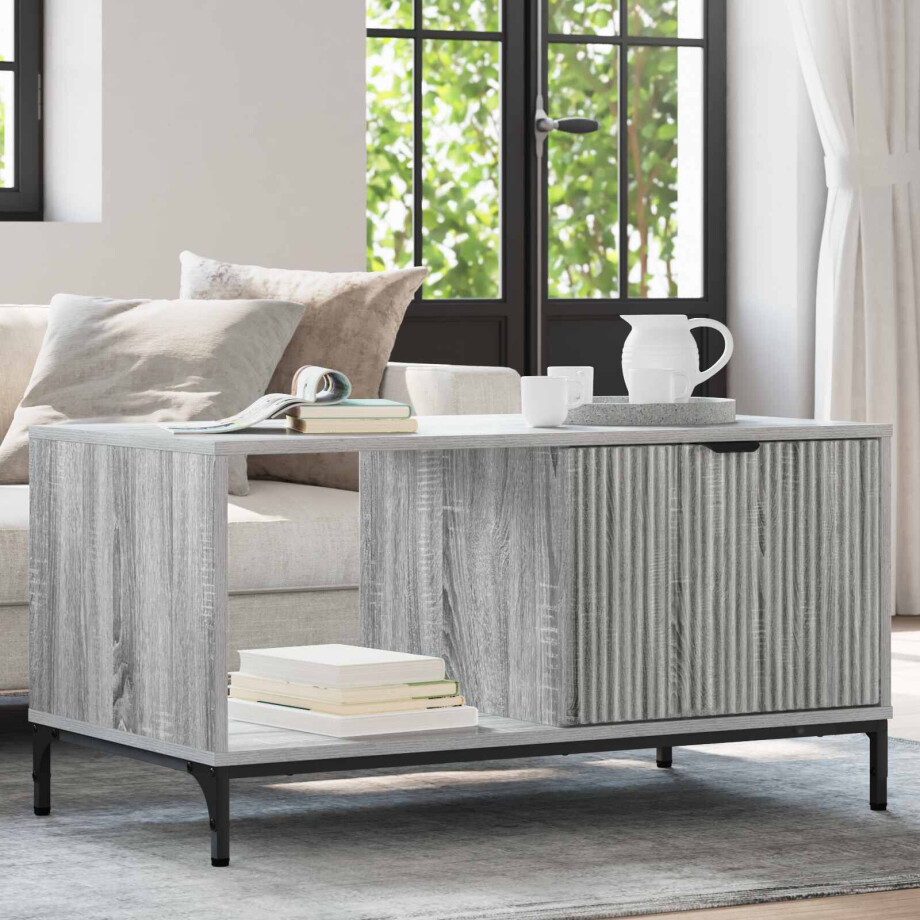 vidaXL Salontafel met lade Grijs Sonoma 90 x 49 x 46 cm Bewerkt hout afbeelding 1