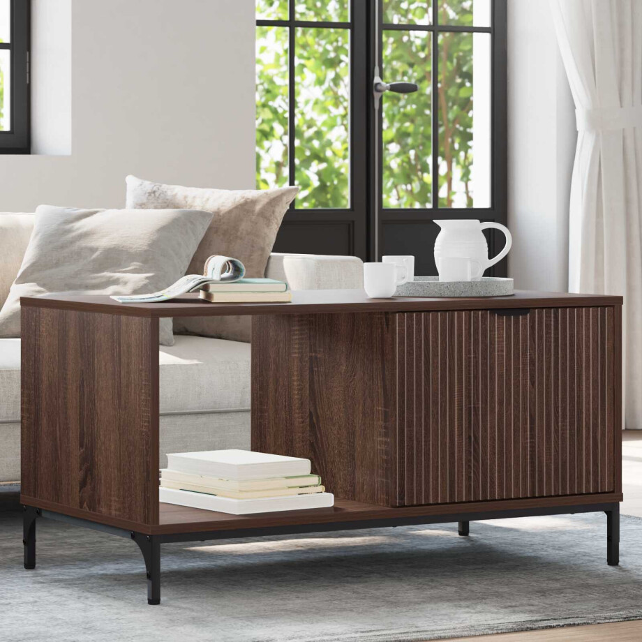 vidaXL Salontafel met lade Bruin Eiken 90 x 49 x 46 cm Bewerkt hout vidaXL Salontafel met lade Bruin Eiken 90 x 49 x 46 cm Bewerkt hout afbeelding 1