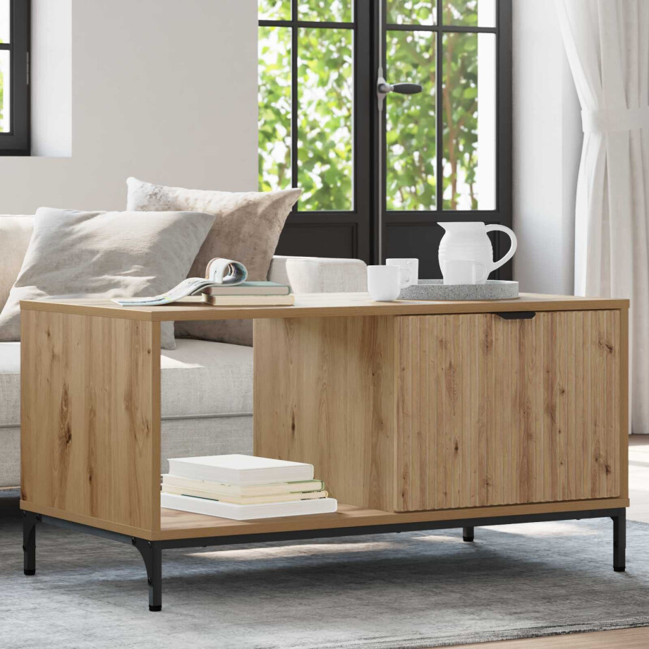 vidaXL Salontafel met lade Artisan Eiken 90 x 49 x 46 cm Bewerkt hout vidaXL Salontafel met lade Artisan Eiken 90 x 49 x 46 cm Bewerkt hout afbeelding 1