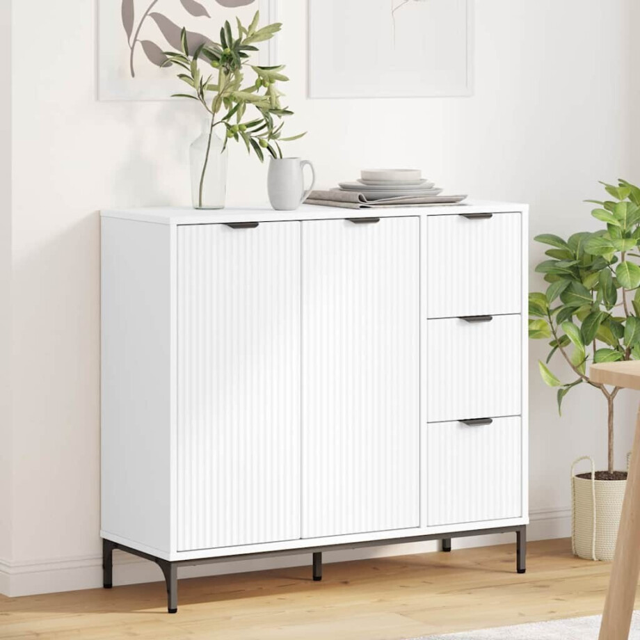 vidaXL Dressoir met lade Wit 89,5 x 33 x 82 cm Bewerkt hout vidaXL Dressoir met lade Wit 89,5 x 33 x 82 cm Bewerkt hout afbeelding 1