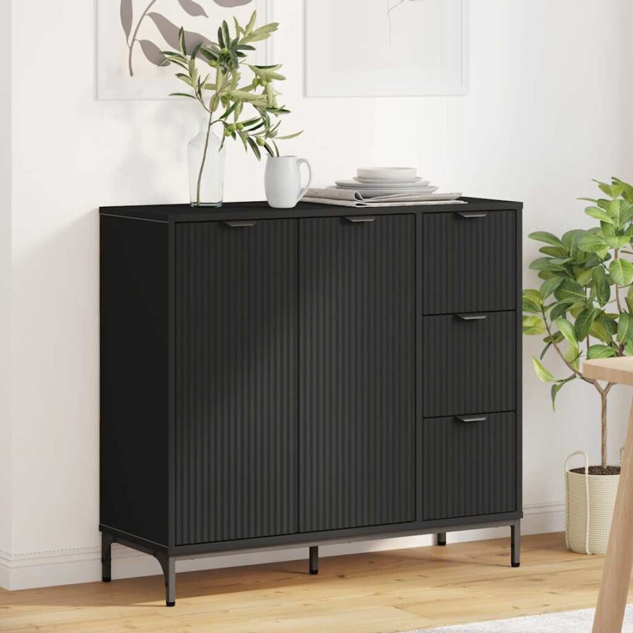 vidaXL Dressoir met lade Zwart 89,5 x 33 x 82 cm Bewerkt hout vidaXL Dressoir met lade Zwart 89,5 x 33 x 82 cm Bewerkt hout afbeelding 1