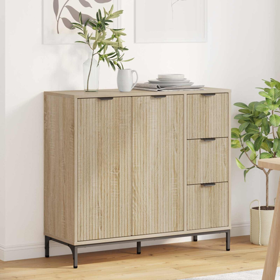 vidaXL Dressoir met lade Sonoma Eiken 89,5 x 33 x 82 cm Bewerkt hout vidaXL Dressoir met lade Sonoma Eiken 89,5 x 33 x 82 cm Bewerkt hout afbeelding 1