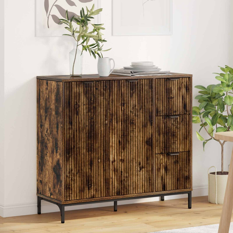 vidaXL Dressoir met lade Gerookt eiken 89,5 x 33 x 82 cm Bewerkt hout afbeelding 1