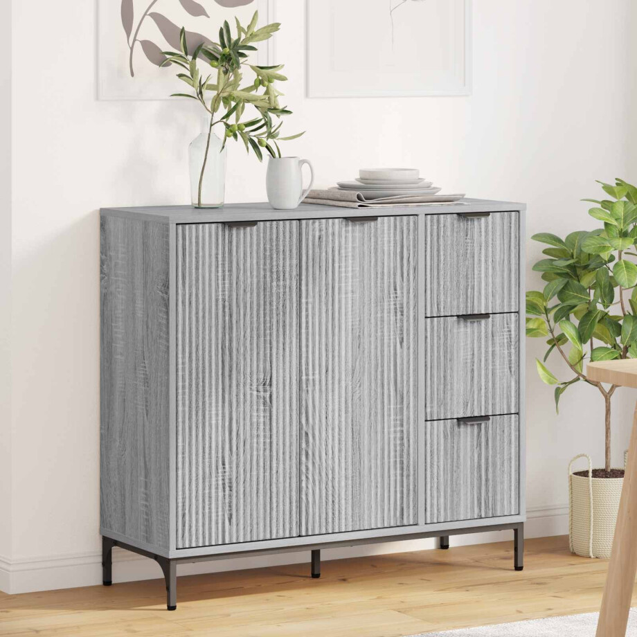 vidaXL Dressoir met lade Grijs Sonoma 89,5 x 33 x 82 cm Bewerkt hout vidaXL Dressoir met lade Grijs Sonoma 89,5 x 33 x 82 cm Bewerkt hout afbeelding 1