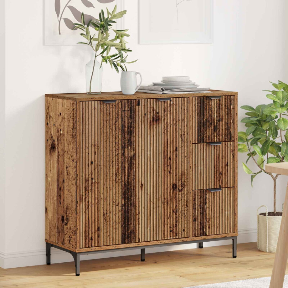 vidaXL Dressoir met lade Oudhout 89,5 x 33 x 82 cm Bewerkt hout vidaXL Dressoir met lade Oudhout 89,5 x 33 x 82 cm Bewerkt hout afbeelding 1