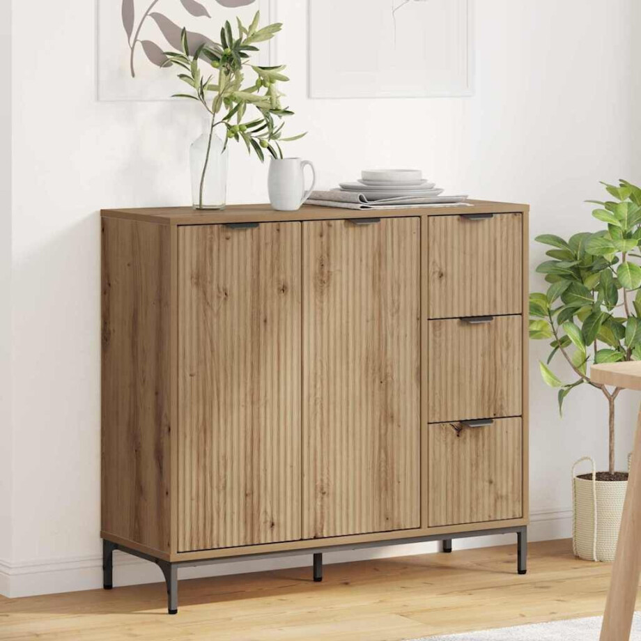 vidaXL Dressoir met lade Artisan Eiken 89,5 x 33 x 82 cm Bewerkt hout afbeelding 1