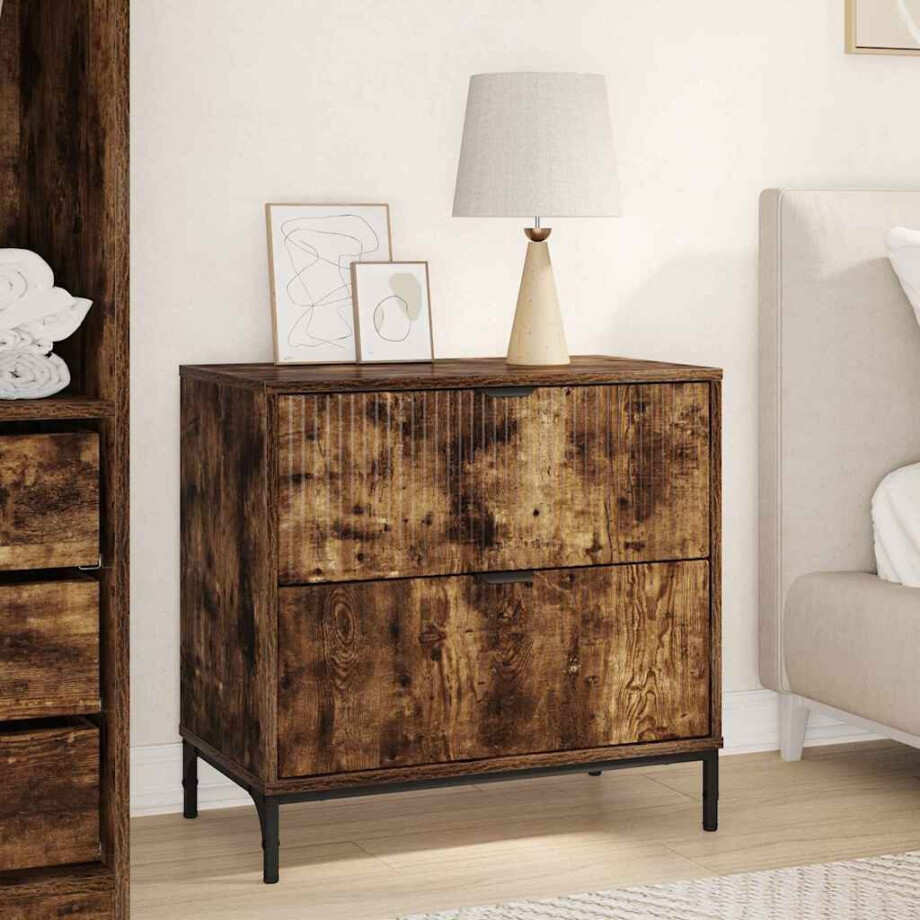 vidaXL Nachtkastje Gerookt eiken 63.5 x 36 x 61 cm Bewerkt hout vidaXL Nachtkastje Gerookt eiken 63.5 x 36 x 61 cm Bewerkt hout afbeelding 1
