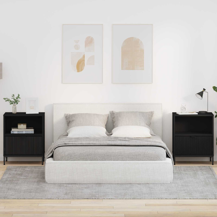 vidaXL Nachtkastje met lade 2 pcs Zwart 49 x 36 x 61 cm Bewerkt hout vidaXL Nachtkastje met lade 2 pcs Zwart 49 x 36 x 61 cm Bewerkt hout afbeelding 1