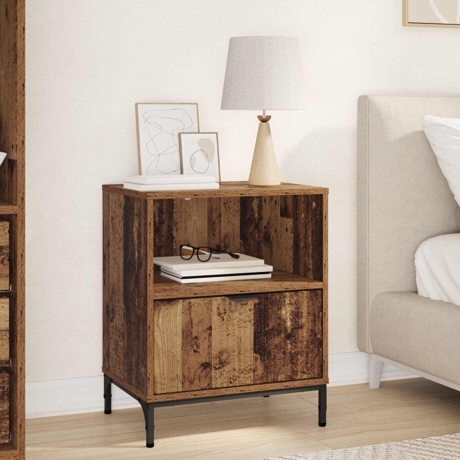 vidaXL Nachtkastje met lade Oud hout 49 x 36 x 61 cm Bewerkt hout afbeelding 1