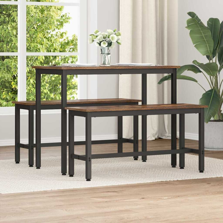 vidaXL Eetbank 2 pcs Gerookt eiken 100 x 32,5 x 48,5 cm afbeelding 1