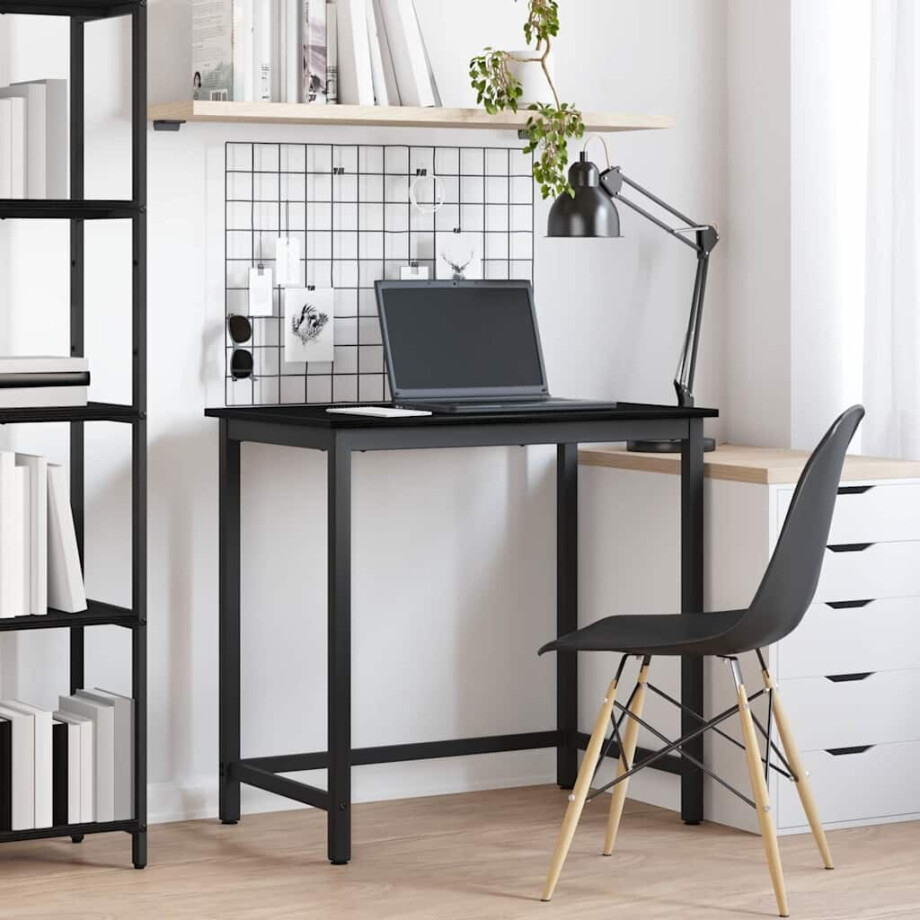vidaXL Tafel Zwart Eiken 100 x 50 x 76,5 cm Engineered hout en staal afbeelding 1