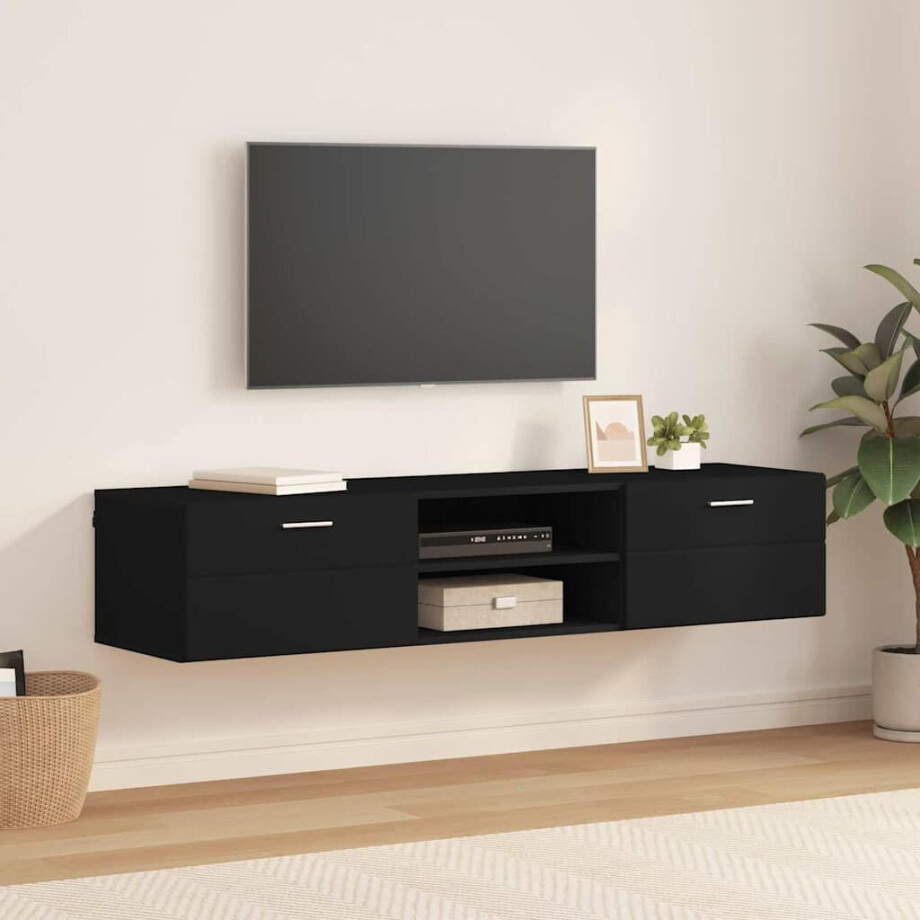 vidaXL Houten Kast met lade Zwart 150 x 39 x 30 cm Bewerkt hout afbeelding 1