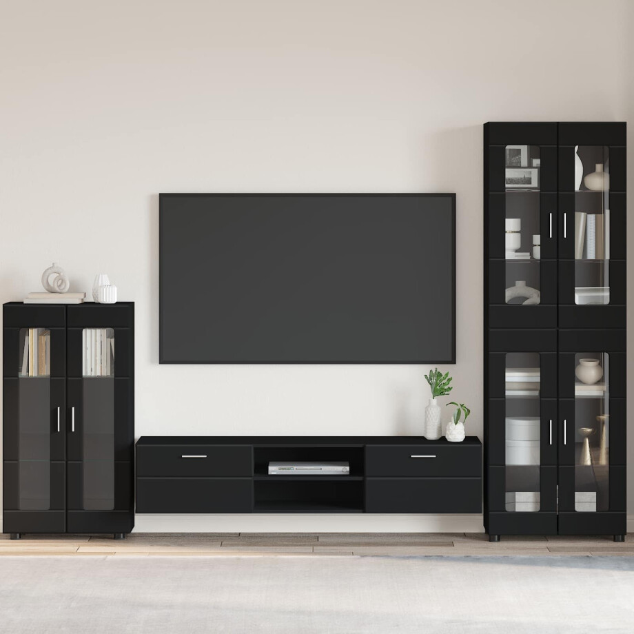 vidaXL Dressoir met plank FLORIN Zwart 55,5 x 29 x 100 cm Bewerkt hout vidaXL Dressoir met plank FLORIN Zwart 55,5 x 29 x 100 cm Bewerkt hout afbeelding 1