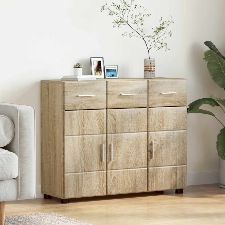 vidaXL Dressoir FLORIN Sonoma Eiken 88,5 x 30,5 x 73 cm Bewerkt hout vidaXL Dressoir FLORIN Sonoma Eiken 88,5 x 30,5 x 73 cm Bewerkt hout afbeelding 1