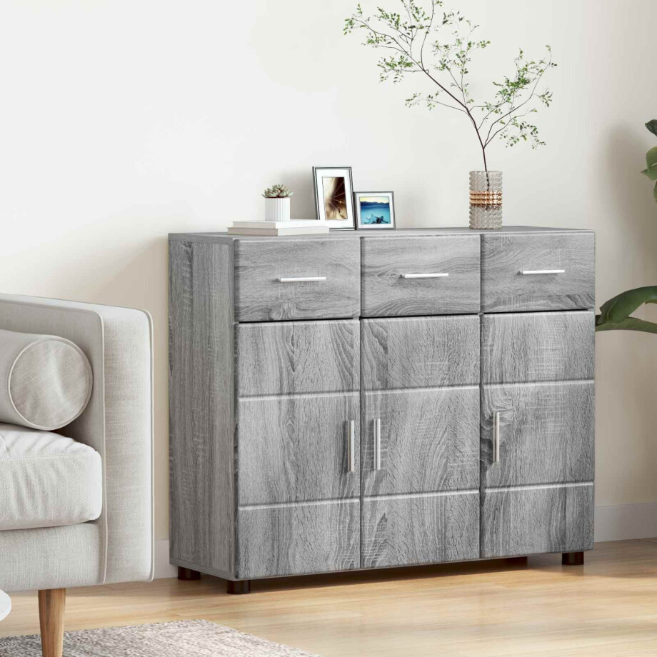 vidaXL Dressoir FLORIN Grijs Sonoma 88,5 x 30,5 x 73 cm Bewerkt hout vidaXL Dressoir FLORIN Grijs Sonoma 88,5 x 30,5 x 73 cm Bewerkt hout afbeelding 1