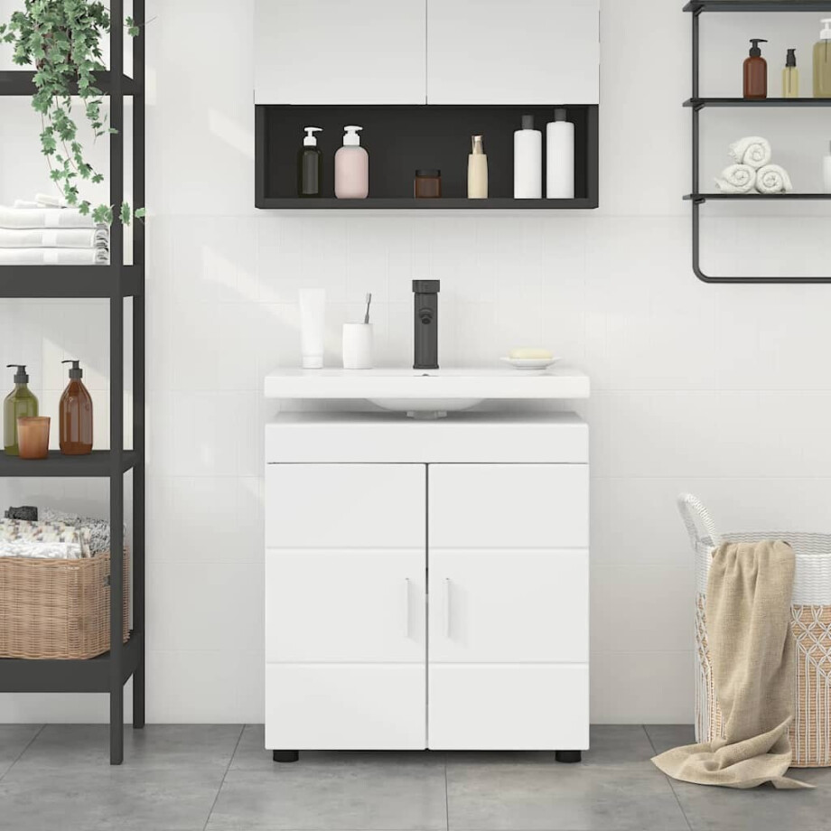 vidaXL Badkamerkastenset TULUM Wit 60 x 34 x 63 cm Bewerkt hout afbeelding 1