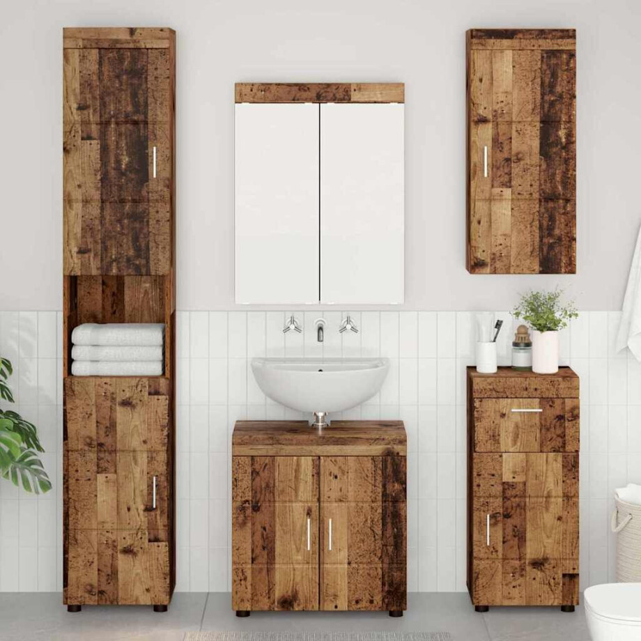vidaXL Badkamer wandkast TULUM Oudhout 37 x 24,5 x 86 cm Bewerkt hout afbeelding 1
