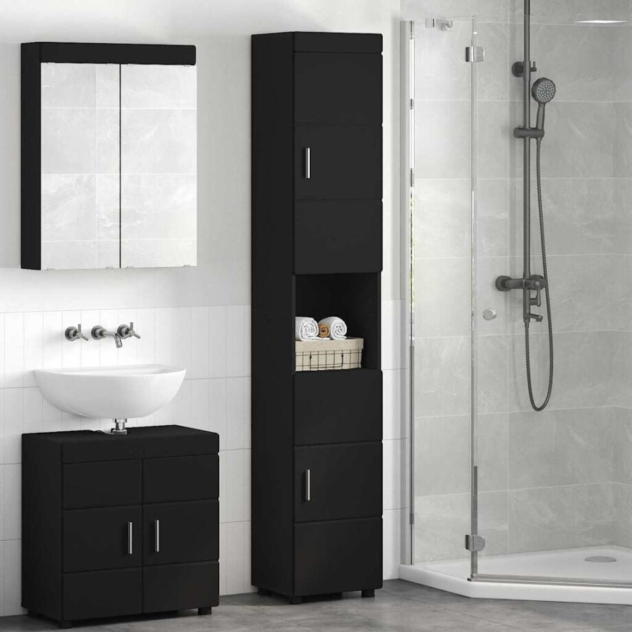 vidaXL Badkamer Kast met opslag Zwart 37 x 31.5 x 203 cm Bewerkt hout vidaXL Badkamer Kast met opslag Zwart 37 x 31.5 x 203 cm Bewerkt hout afbeelding 1