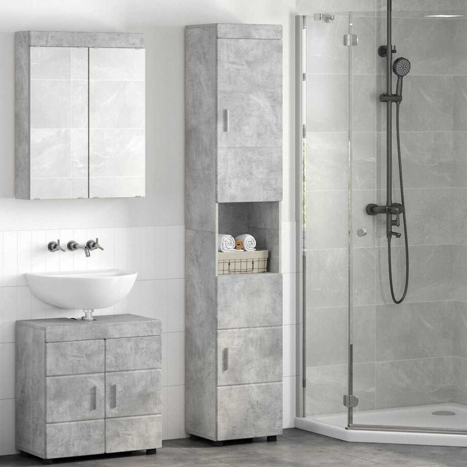 vidaXL Badkamerkastenset TULUM Beton Grijs 37 x 31,5 x 203 cm afbeelding 1