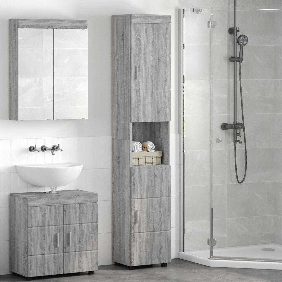 vidaXL Badkamer Kast Grijs sonoma 37 x 31.5 x 203 cm Bewerkt hout afbeelding 1