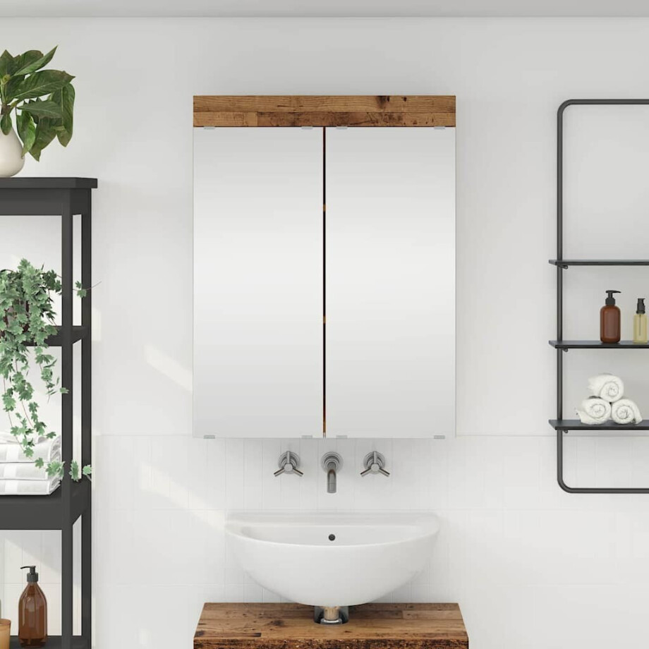 vidaXL Badkamer spiegelkast met plank TULUM Oudhout 60 x 16,5 x 78 cm vidaXL Badkamer spiegelkast met plank TULUM Oudhout 60 x 16,5 x 78 cm afbeelding 1