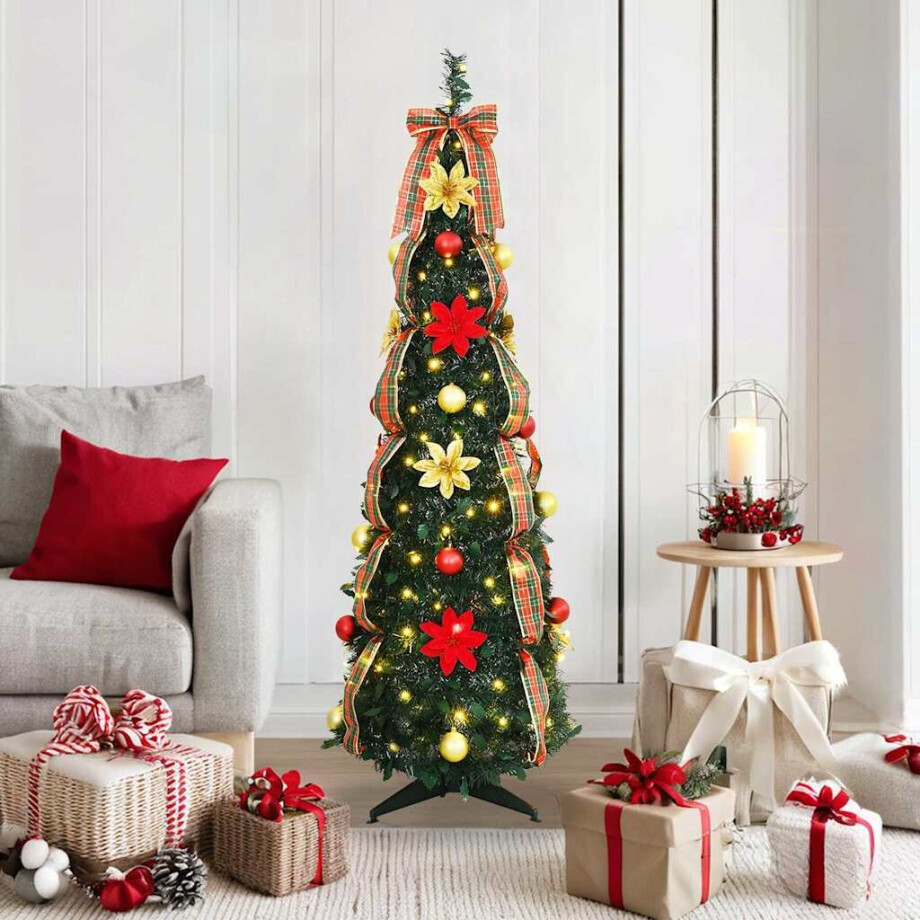 vidaXL Kunstkerstboom met 100 LED met standaard Groen 155 cm PVC afbeelding 1
