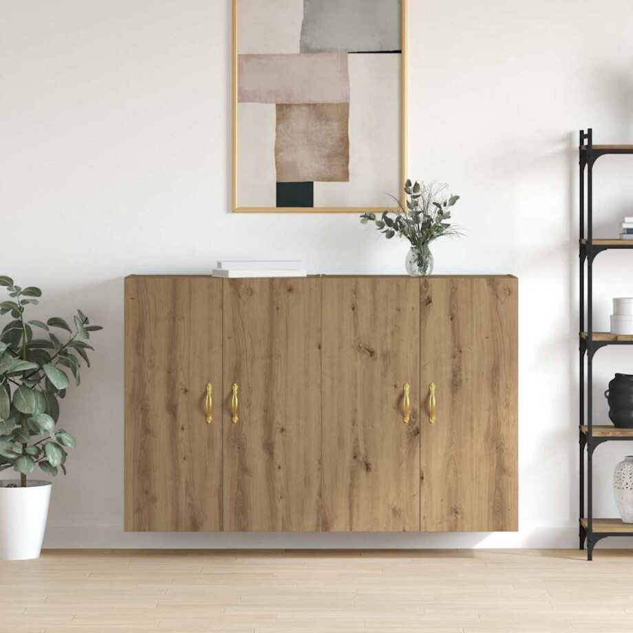vidaXL Wandgemonteerde Kasten met plank met opslag 2 pcs artisanaal eikenkleurig afbeelding 1
