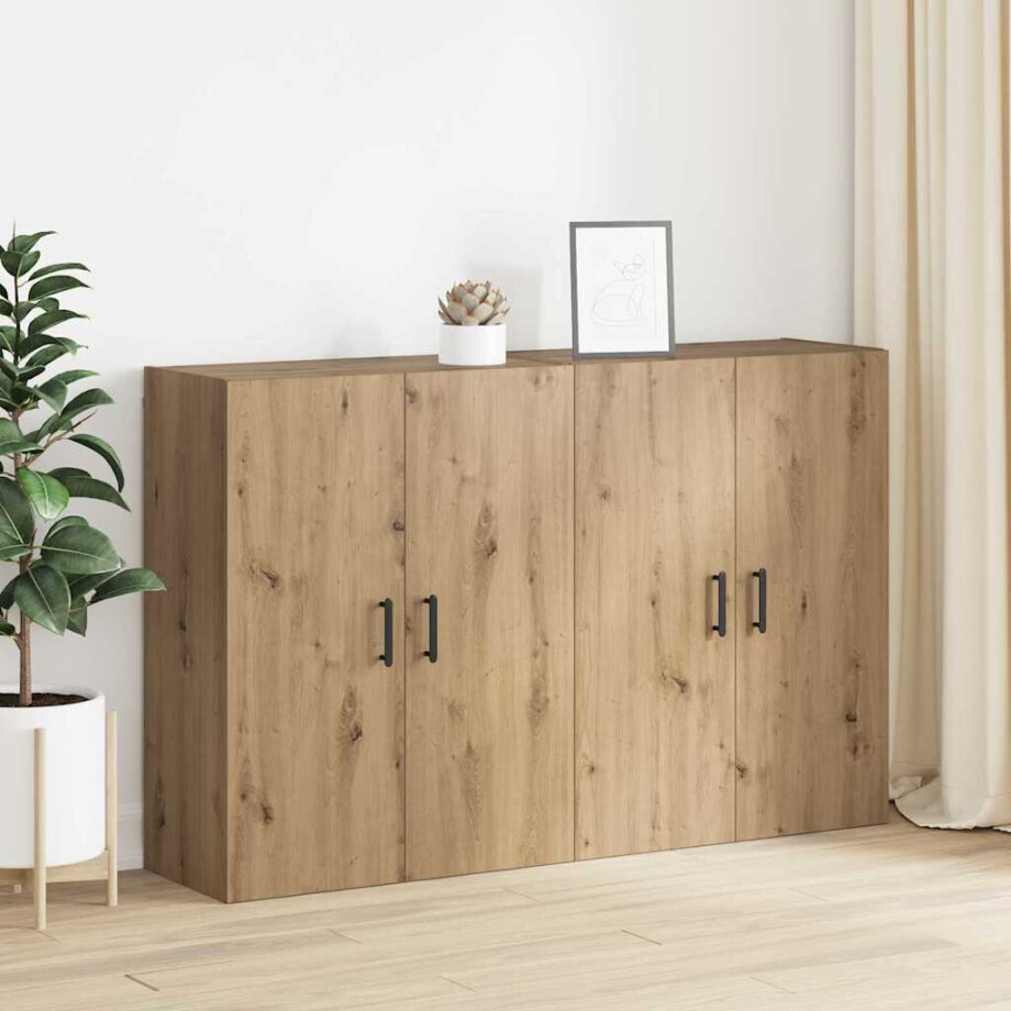 vidaXL Wandgemonteerde Kasten met plank met opslag 2 pcs artisanaal eikenkleurig afbeelding 1