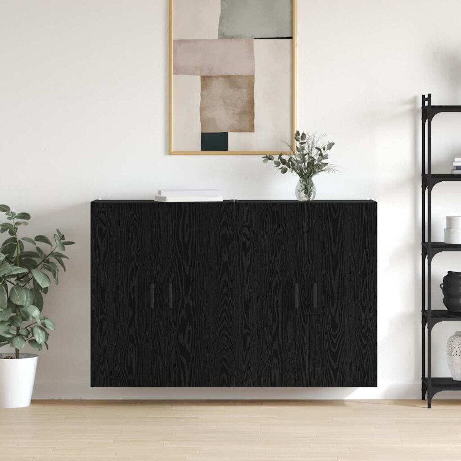 vidaXL Wandgemonteerde Kasten 2 pcs Zwart eiken 69.5 x 34 x 90 cm afbeelding 1