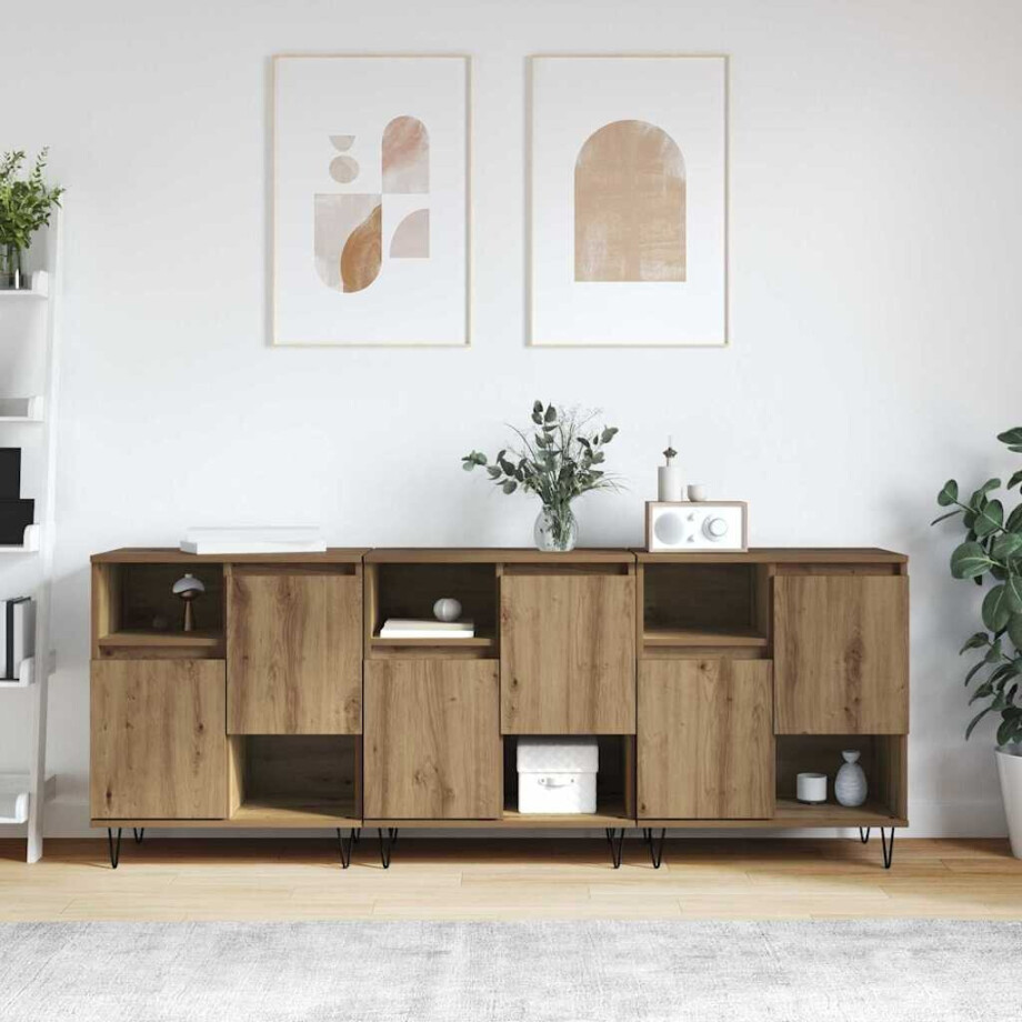 vidaXL Dressoirs 3 pcs artisanaal eikenkleurig 180 x 35 x 70 cm afbeelding 1